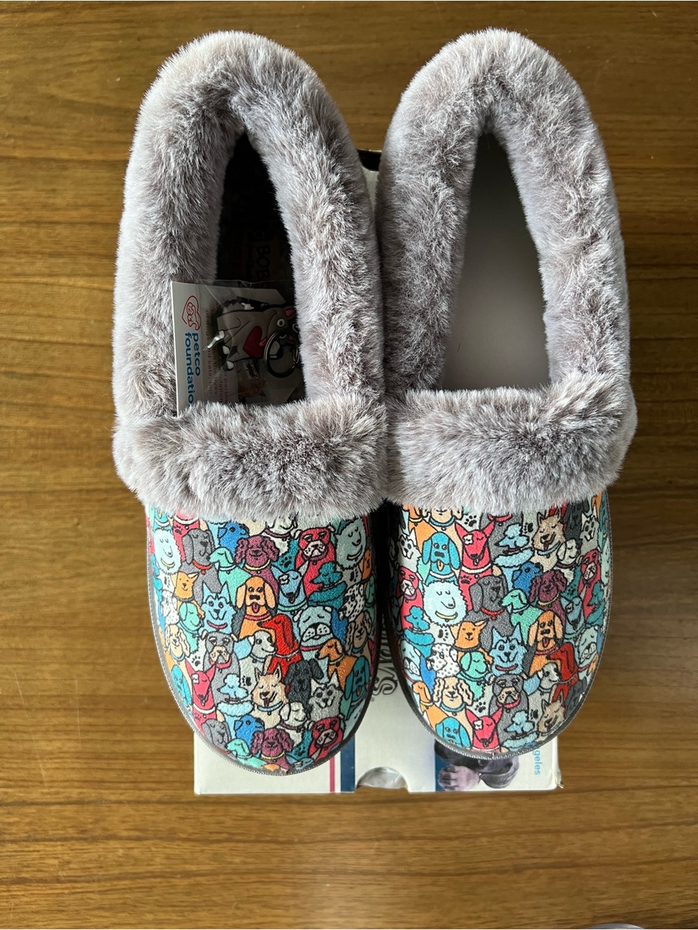 BOBS from Skechers Gray Dog-Print Slippers with Faux-Fur